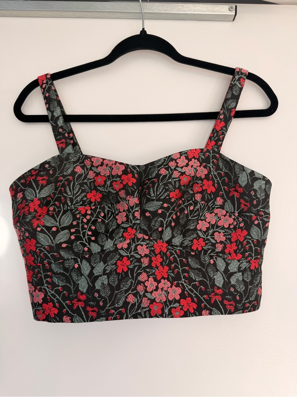 Floral Embroidered Crop Top in Black and Red